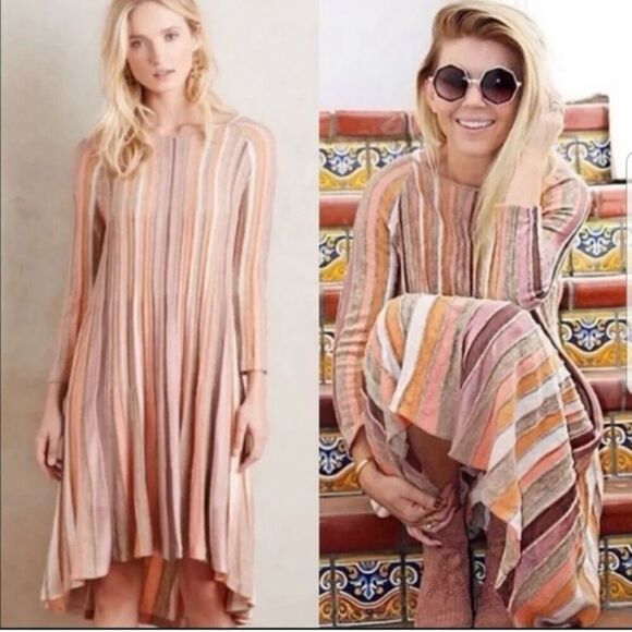 Anthropologie Moth Size Small Nora Swing Striped Cotton Wool Alpaca Blend Dress - Picture 1 of 8